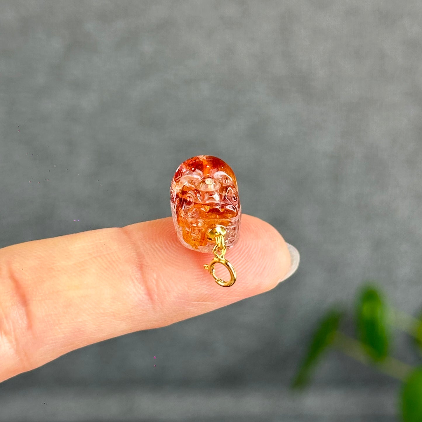 Natural Fire Quartz Pixiu Charm with Silver Gold Plated Clip