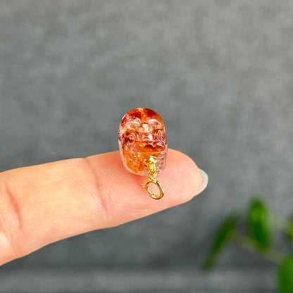 Natural Fire Quartz Pixiu Charm with Silver Gold Plated Clip