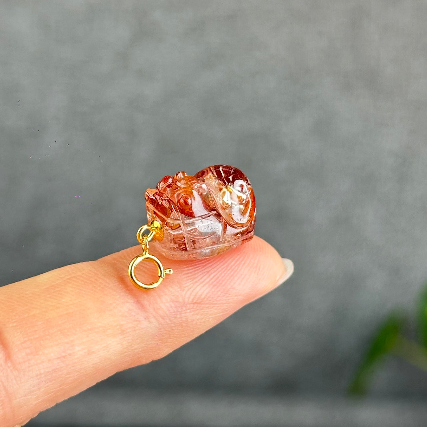 Natural Fire Quartz Pixiu Charm with Silver Gold Plated Clip