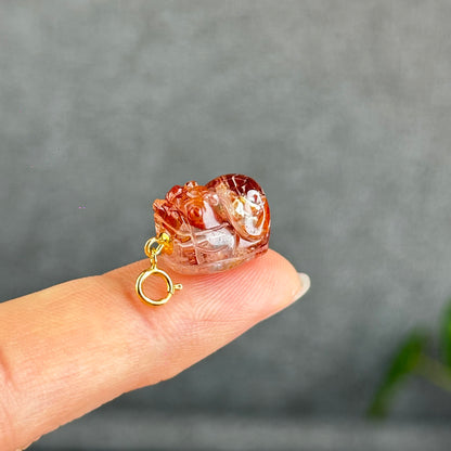 Natural Fire Quartz Pixiu Charm with Silver Gold Plated Clip