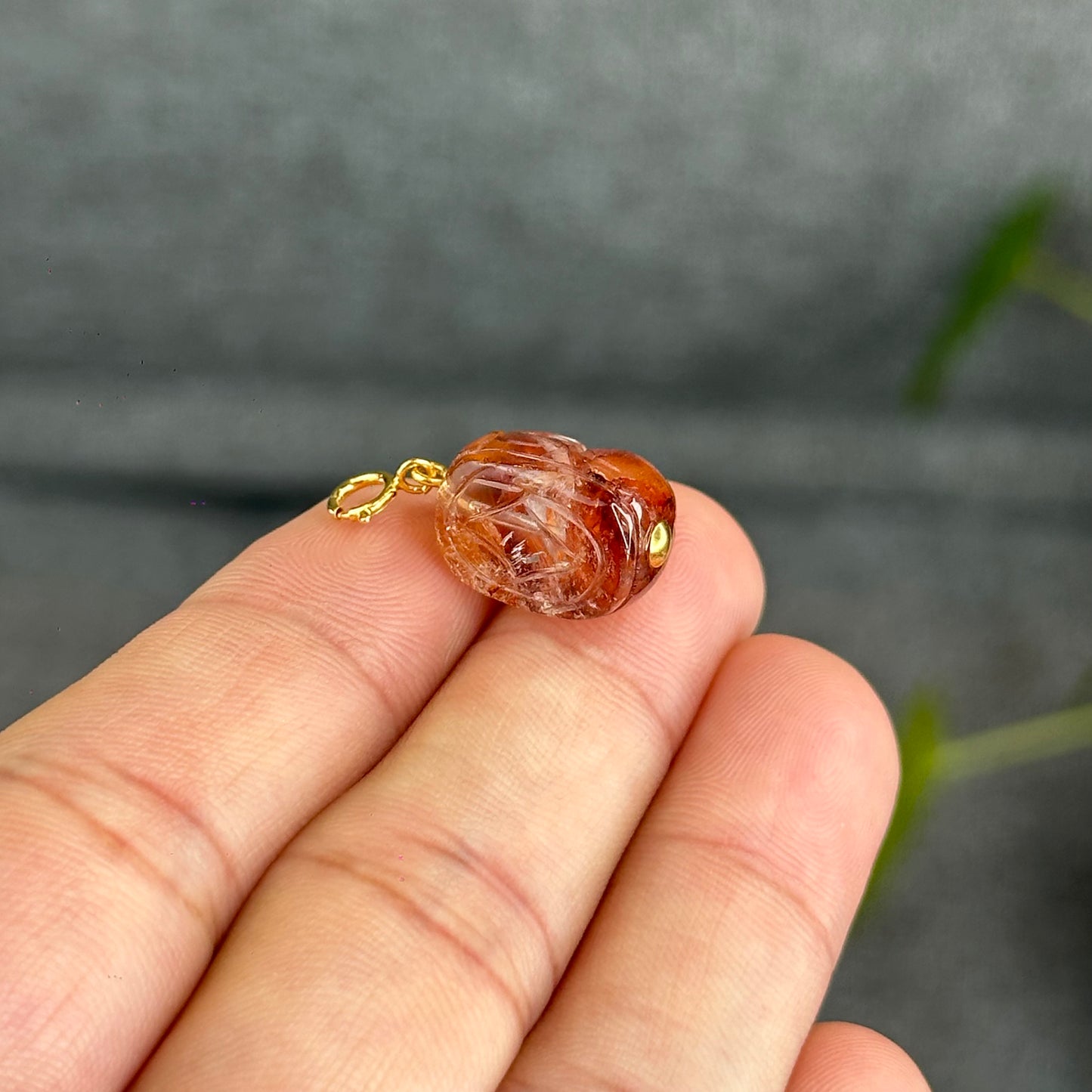 Natural Fire Quartz Pixiu Charm with Silver Gold Plated Clip