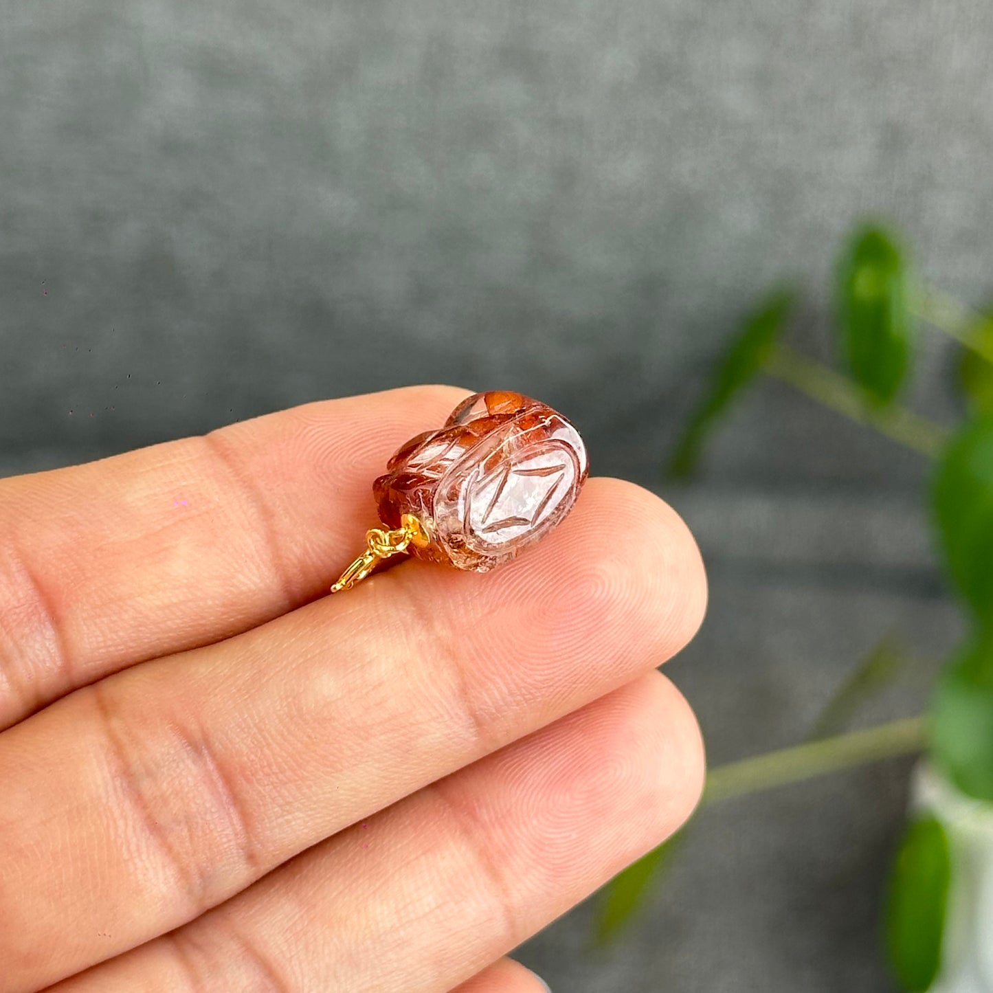 Natural Fire Quartz Pixiu Charm with Silver Gold Plated Clip