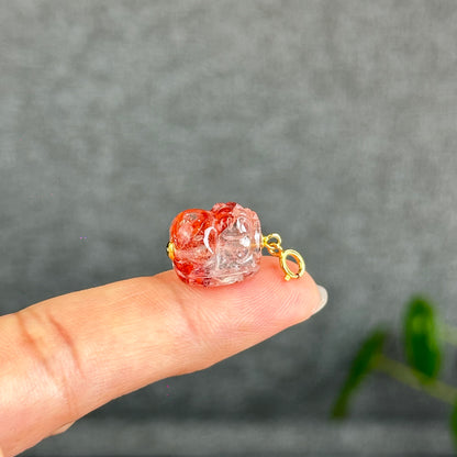 Natural Fire Quartz Pixiu Charm with Silver Gold Plated Clip