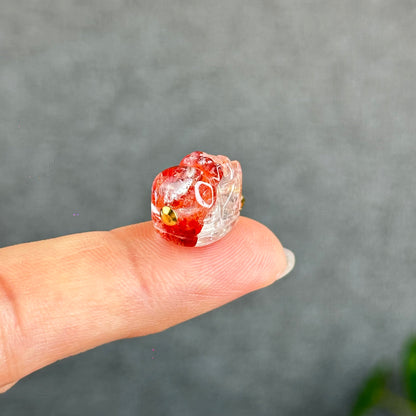Natural Fire Quartz Pixiu Charm with Silver Gold Plated Clip