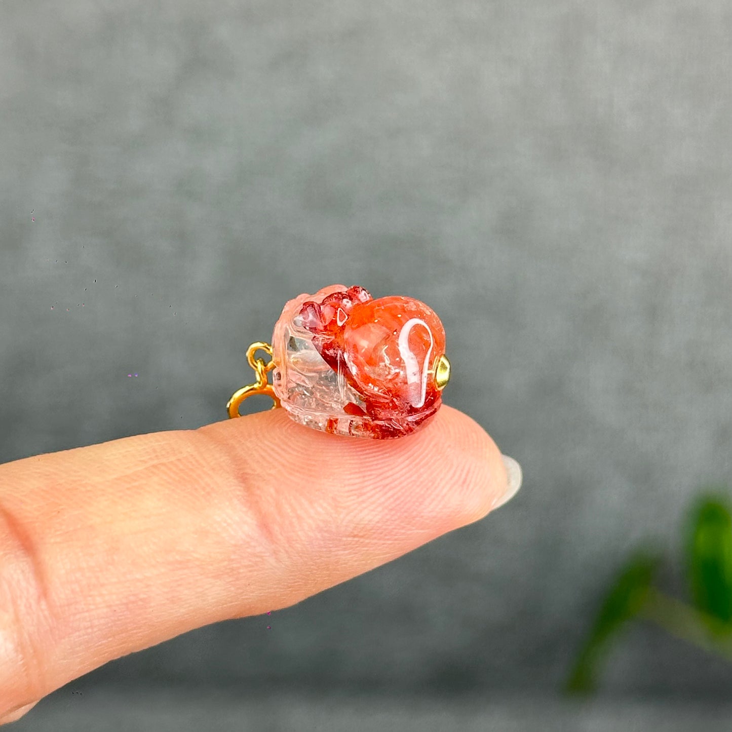 Natural Fire Quartz Pixiu Charm with Silver Gold Plated Clip