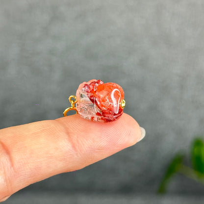 Natural Fire Quartz Pixiu Charm with Silver Gold Plated Clip