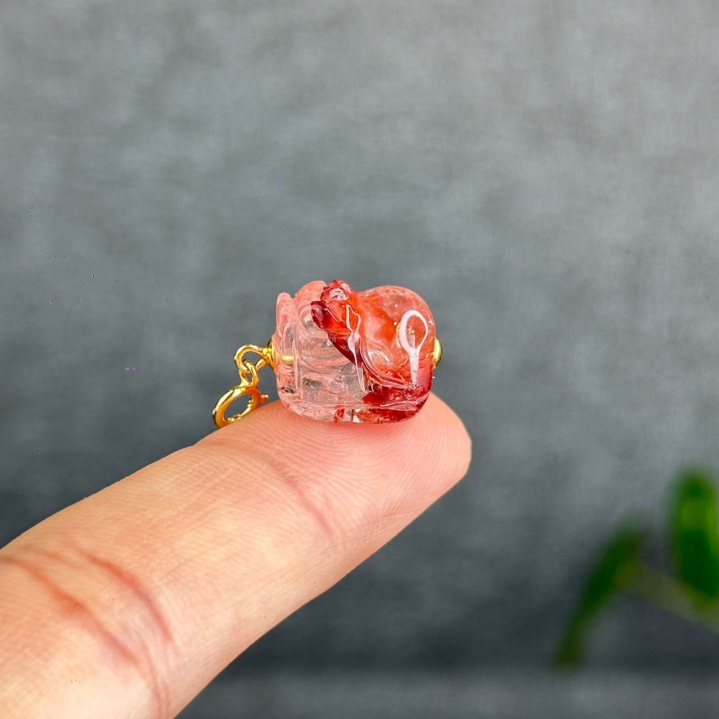 Natural Fire Quartz Pixiu Charm with Silver Gold Plated Clip