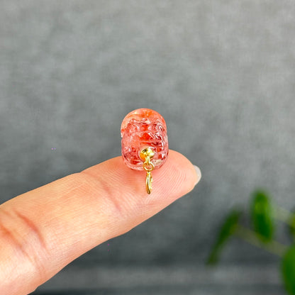 Natural Fire Quartz Pixiu Charm with Silver Gold Plated Clip