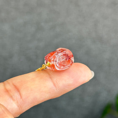 Natural Fire Quartz Pixiu Charm with Silver Gold Plated Clip