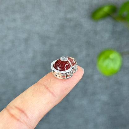 Natural Red Rutilated Quartz Money Bag Charm in Silver Setting