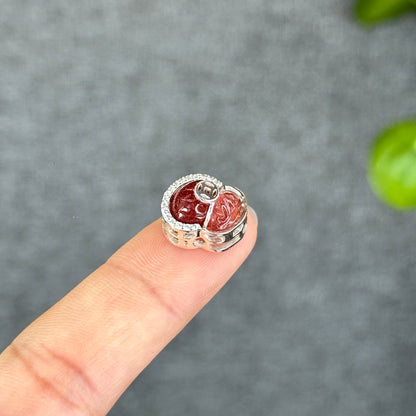 Natural Red Rutilated Quartz Money Bag Charm in Silver Setting