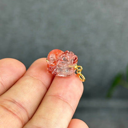 Natural Fire Quartz Pixiu Charm with Silver Gold Plated Clip