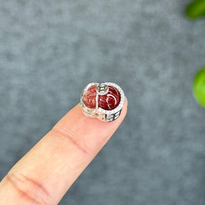 Natural Red Rutilated Quartz Money Bag Charm in Silver Setting