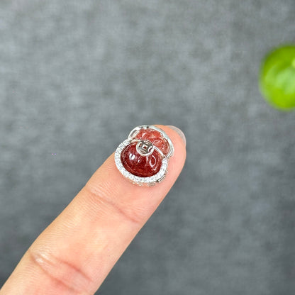 Natural Red Rutilated Quartz Money Bag Charm in Silver Setting