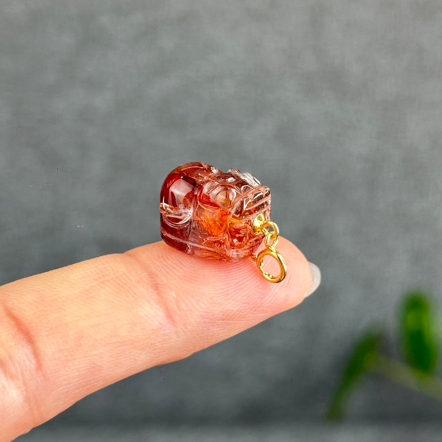 Natural Fire Quartz Pixiu Charm with Silver Gold Plated Clip