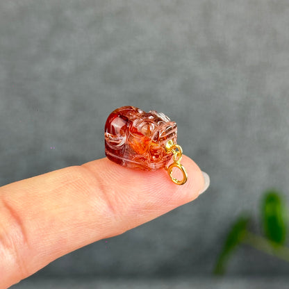 Natural Fire Quartz Pixiu Charm with Silver Gold Plated Clip