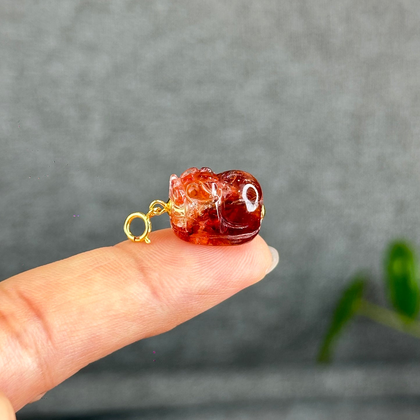 Natural Fire Quartz Pixiu Charm with Silver Gold Plated Clip