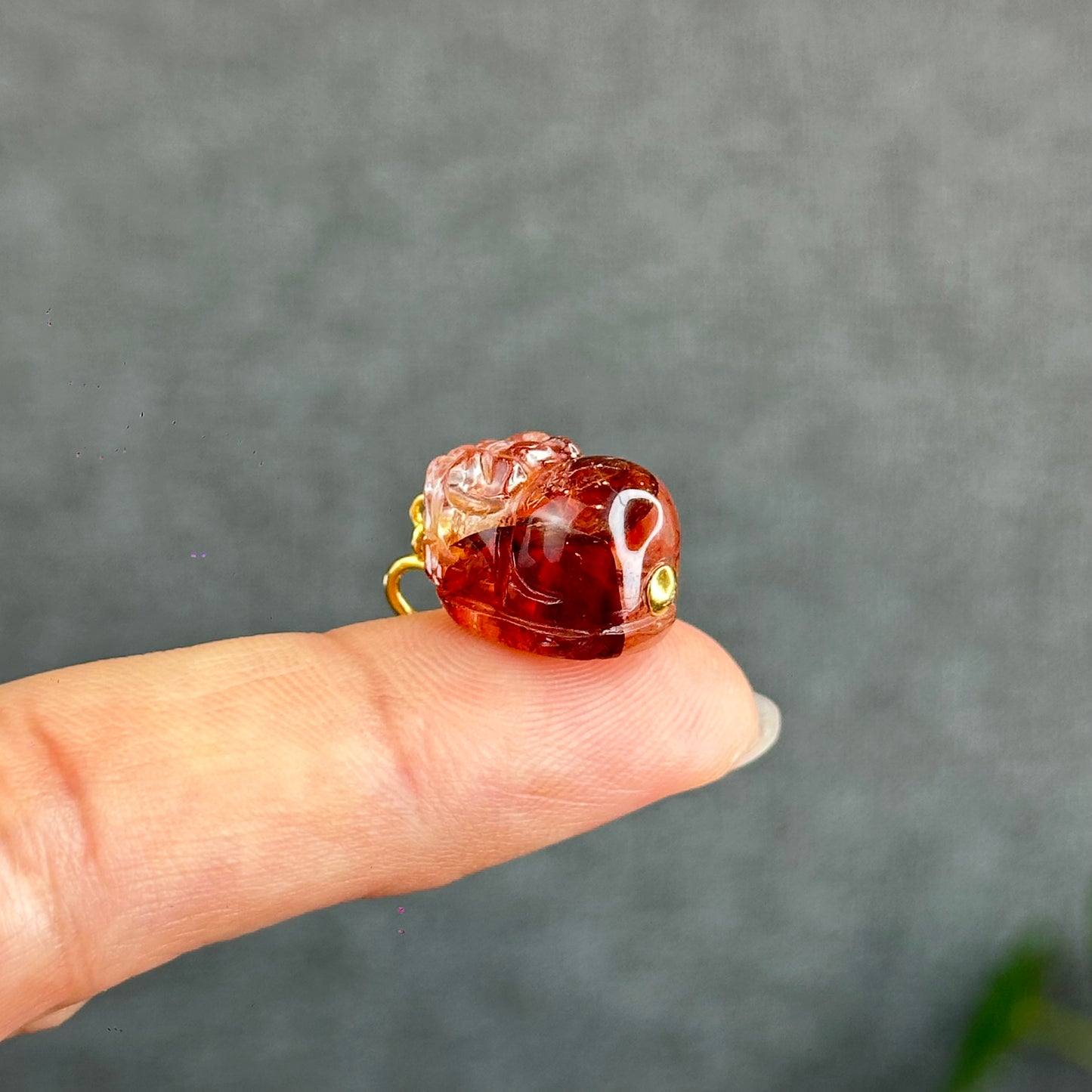 Natural Fire Quartz Pixiu Charm with Silver Gold Plated Clip