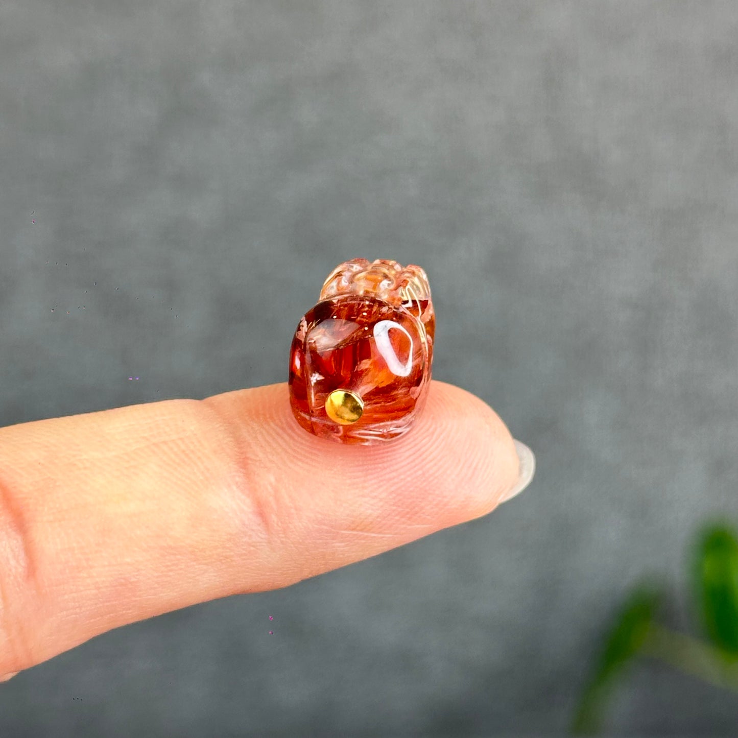Natural Fire Quartz Pixiu Charm with Silver Gold Plated Clip