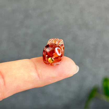Natural Fire Quartz Pixiu Charm with Silver Gold Plated Clip