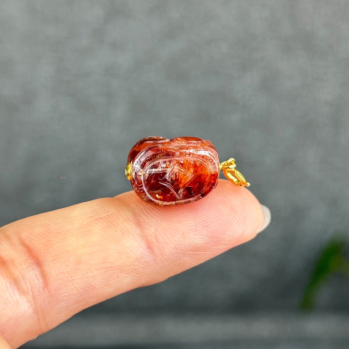 Natural Fire Quartz Pixiu Charm with Silver Gold Plated Clip