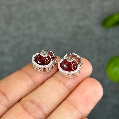 Natural Red Rutilated Quartz Money Bag Charm in Silver Setting