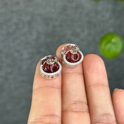 Natural Red Rutilated Quartz Money Bag Charm in Silver Setting