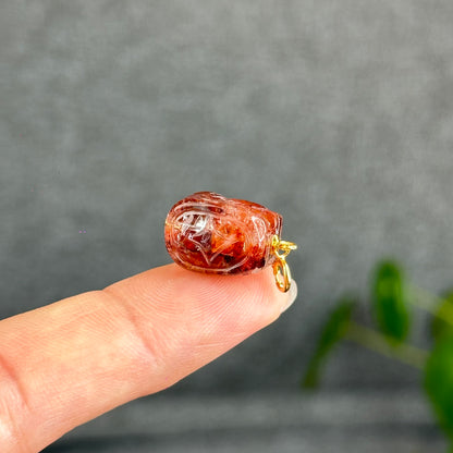 Natural Fire Quartz Pixiu Charm with Silver Gold Plated Clip