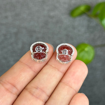 Natural Red Rutilated Quartz Money Bag Charm in Silver Setting