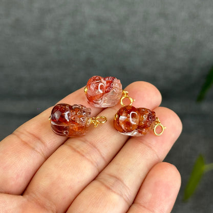 Natural Fire Quartz Pixiu Charm with Silver Gold Plated Clip