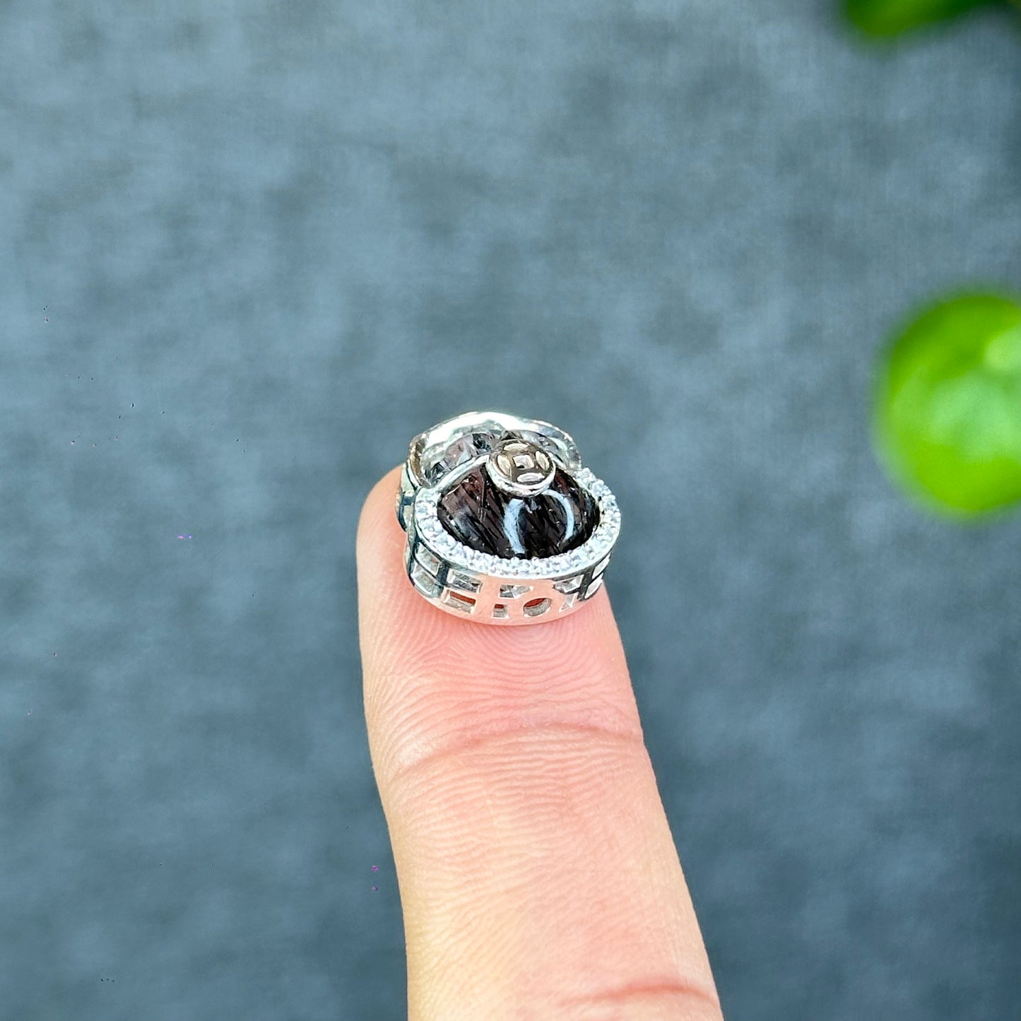 Natural Black Rutilated Quartz Money Bag Charm in Silver Setting