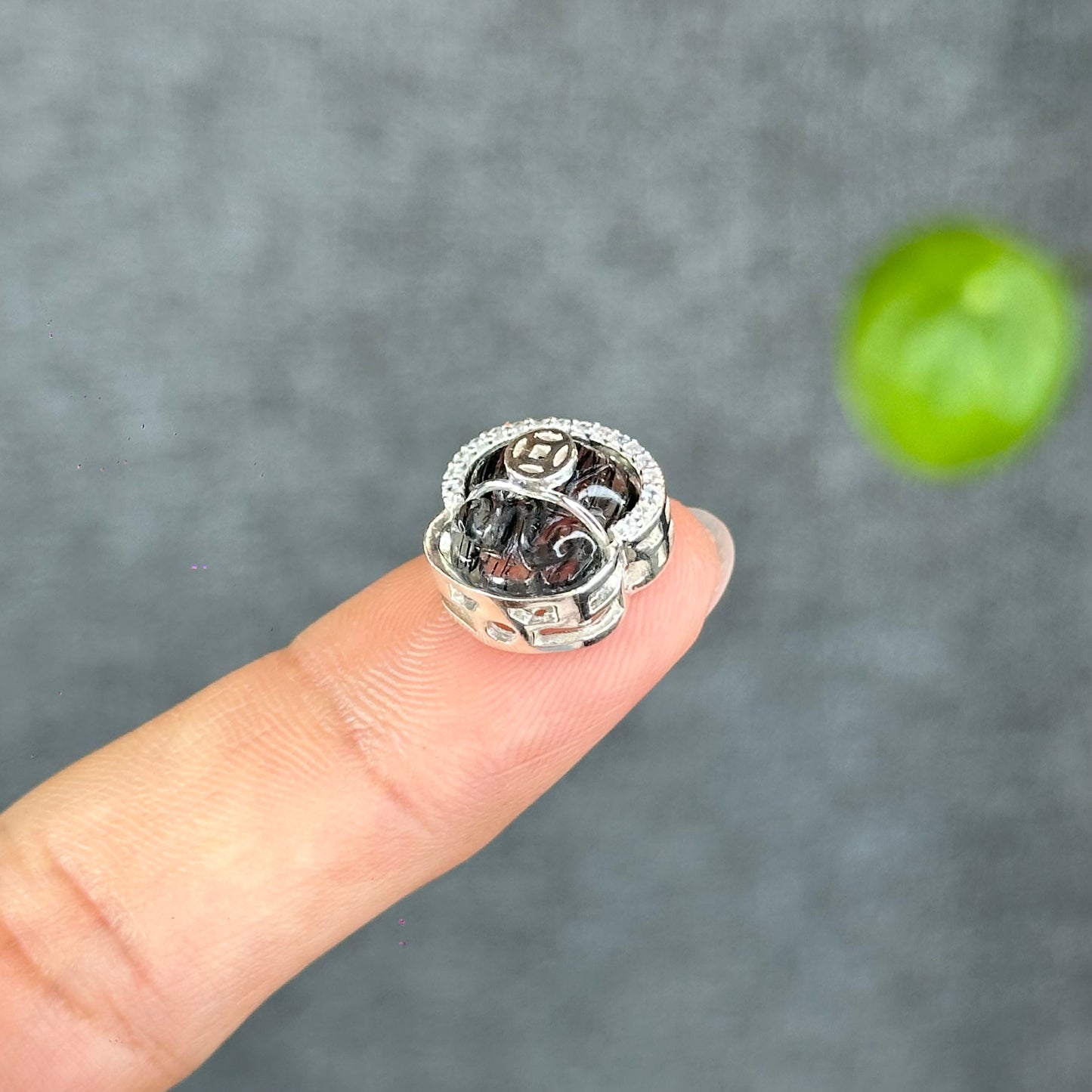 Natural Black Rutilated Quartz Money Bag Charm in Silver Setting