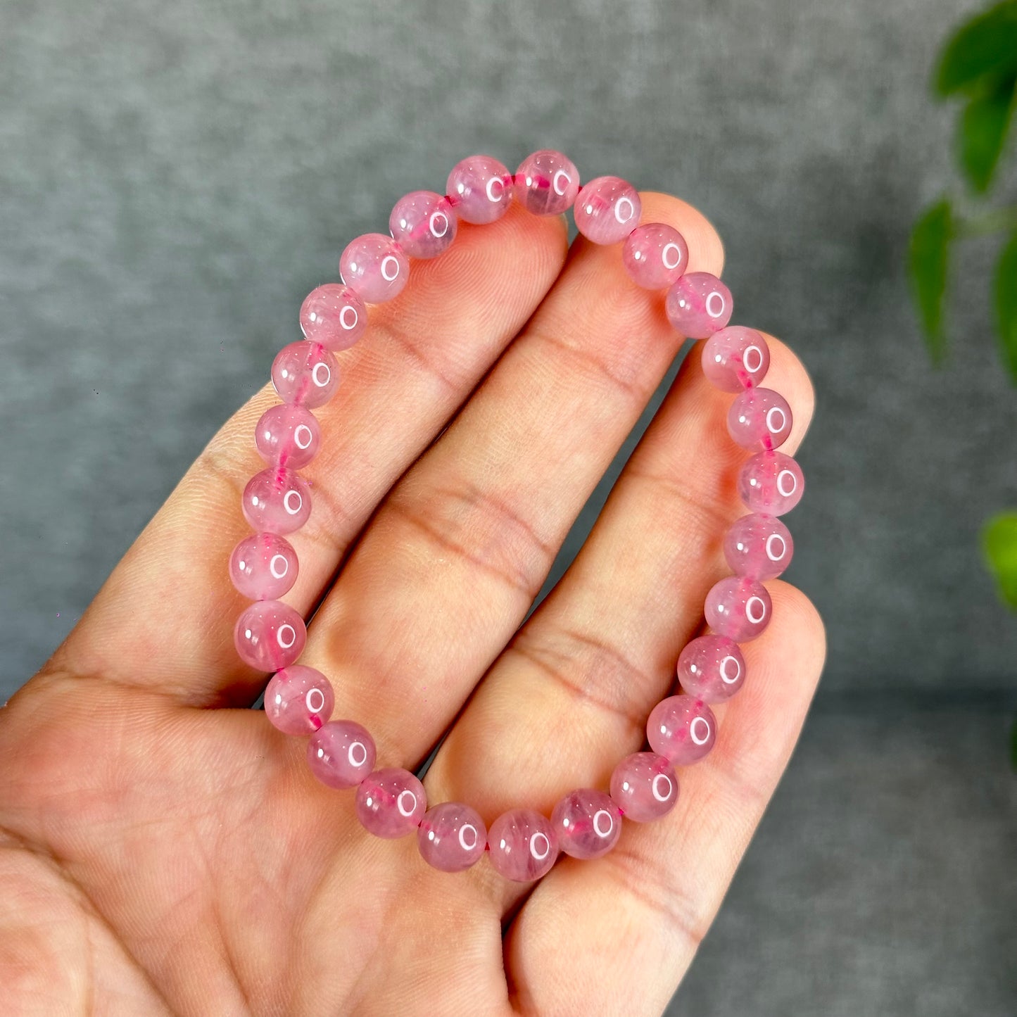 Natural Dark Pink Rose Quartz Madagascar VIP Bracelet Size 7.2 mm