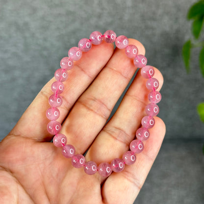 Natural Dark Pink Rose Quartz Madagascar VIP Bracelet Size 7.2 mm