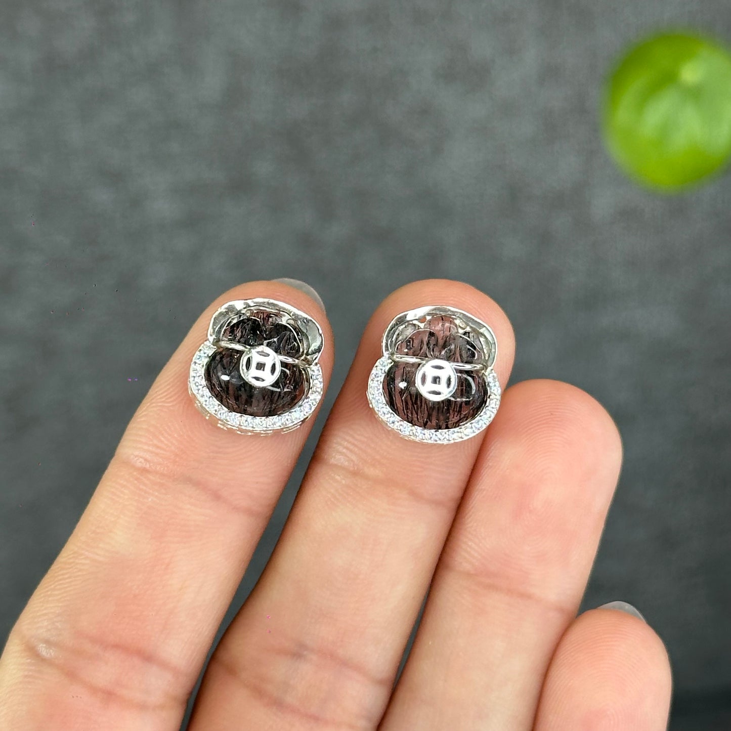 Natural Black Rutilated Quartz Money Bag Charm in Silver Setting