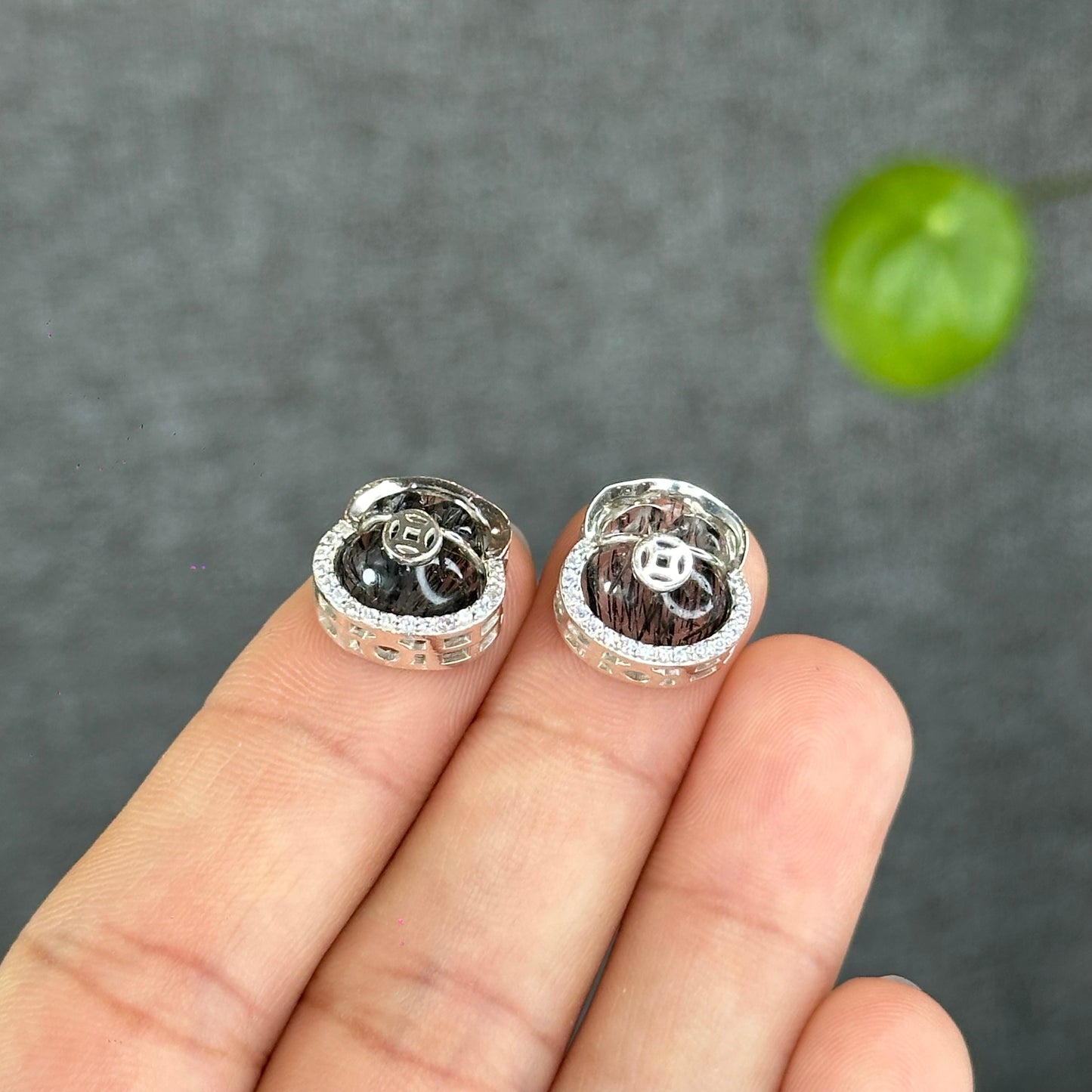 Natural Black Rutilated Quartz Money Bag Charm in Silver Setting