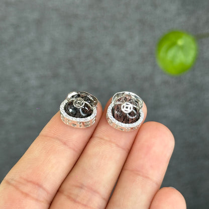 Natural Black Rutilated Quartz Money Bag Charm in Silver Setting