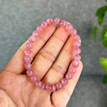 Natural Dark Pink Rose Quartz Madagascar VIP Bracelet Size 7.2 mm