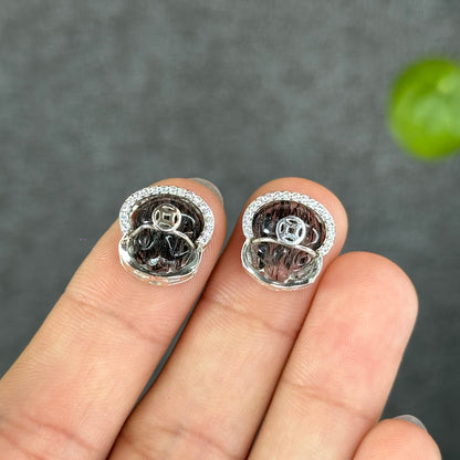 Natural Black Rutilated Quartz Money Bag Charm in Silver Setting