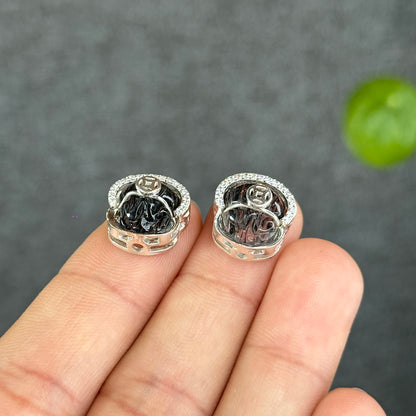 Natural Black Rutilated Quartz Money Bag Charm in Silver Setting