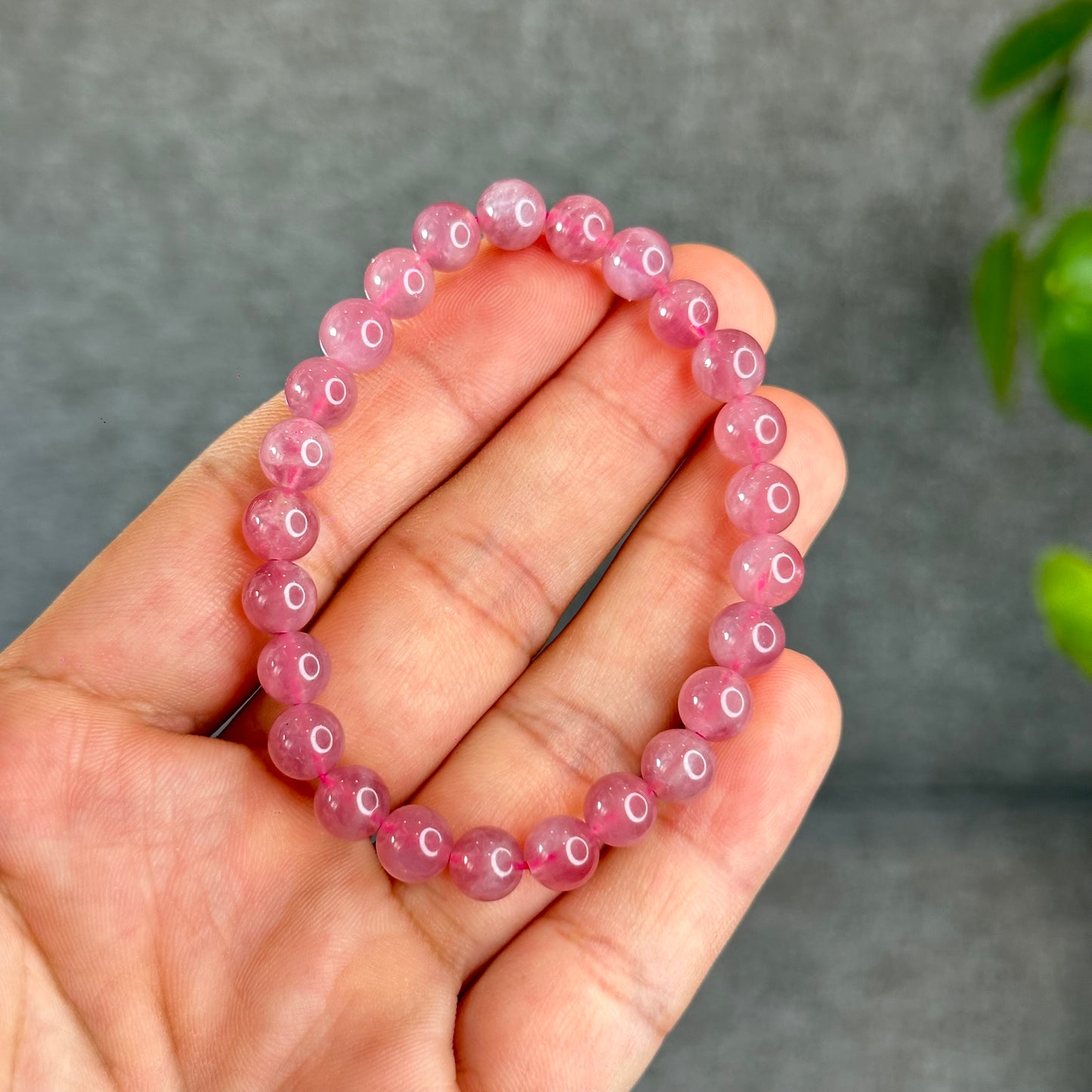 Natural Dark Pink Rose Quartz Madagascar VIP Bracelet Size 7.2 mm