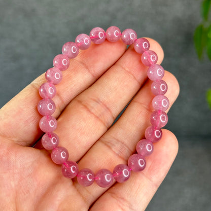 Natural Dark Pink Rose Quartz Madagascar VIP Bracelet Size 7.2 mm