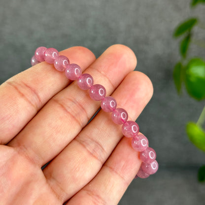 Natural Dark Pink Rose Quartz Madagascar VIP Bracelet Size 7.2 mm