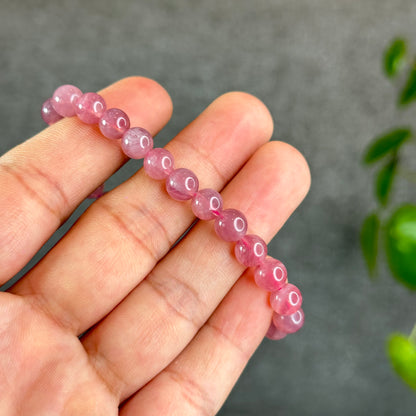 Natural Dark Pink Rose Quartz Madagascar VIP Bracelet Size 7.2 mm