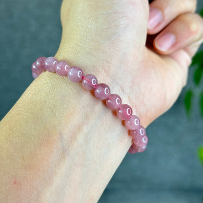 Natural Dark Pink Rose Quartz Madagascar VIP Bracelet Size 7.2 mm