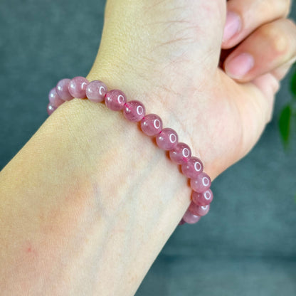 Natural Dark Pink Rose Quartz Madagascar VIP Bracelet Size 7.2 mm
