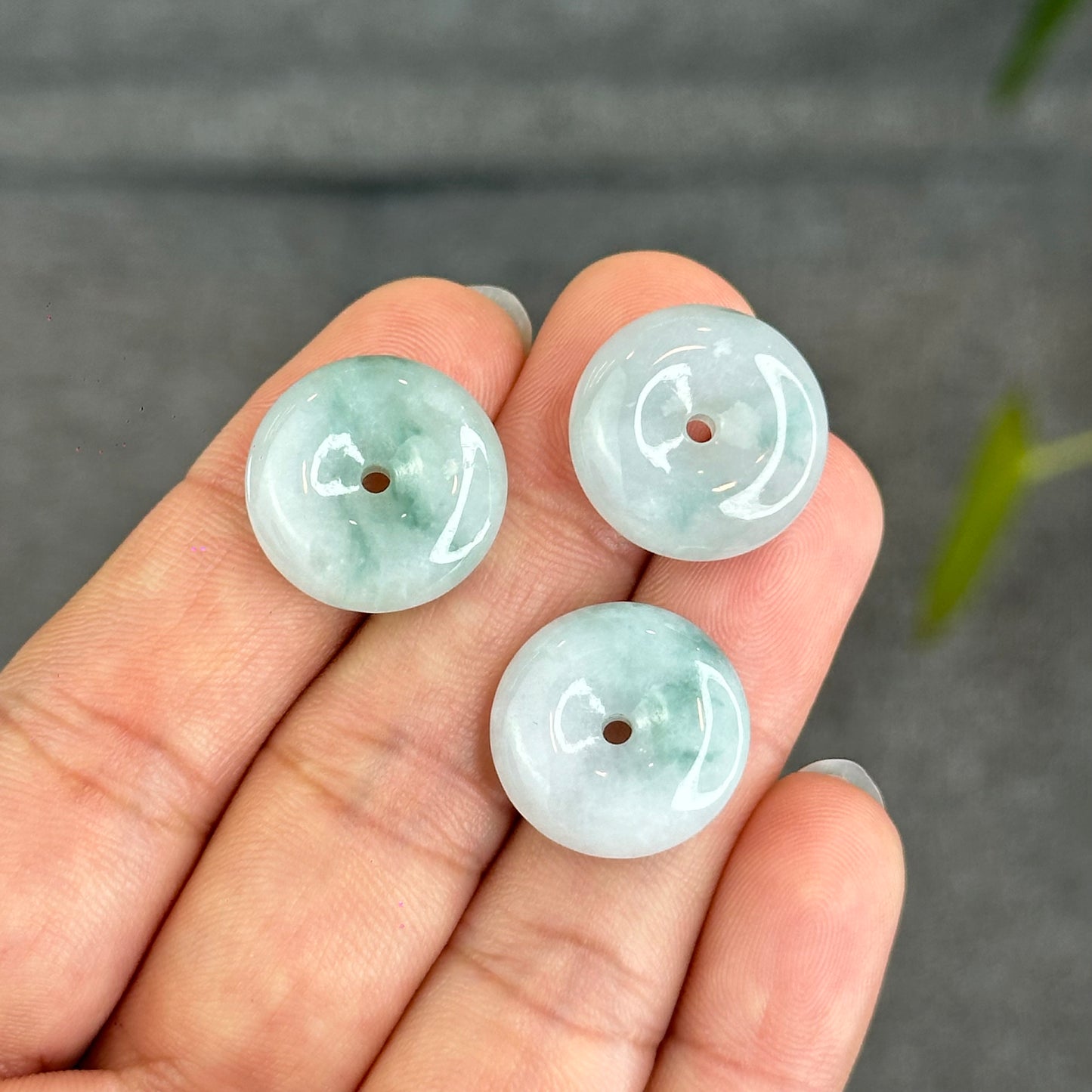 Natural  Floating Moss Floral Green Jadeite Jade Donut Charm
