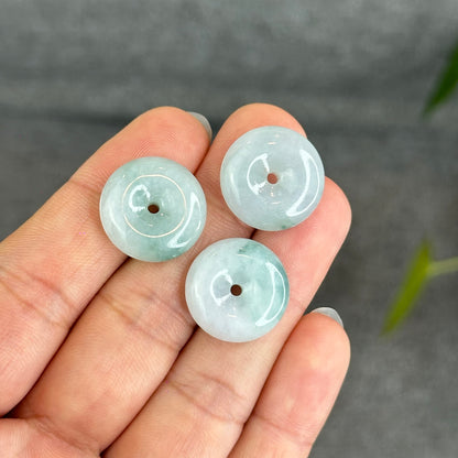 Natural  Floating Moss Floral Green Jadeite Jade Donut Charm