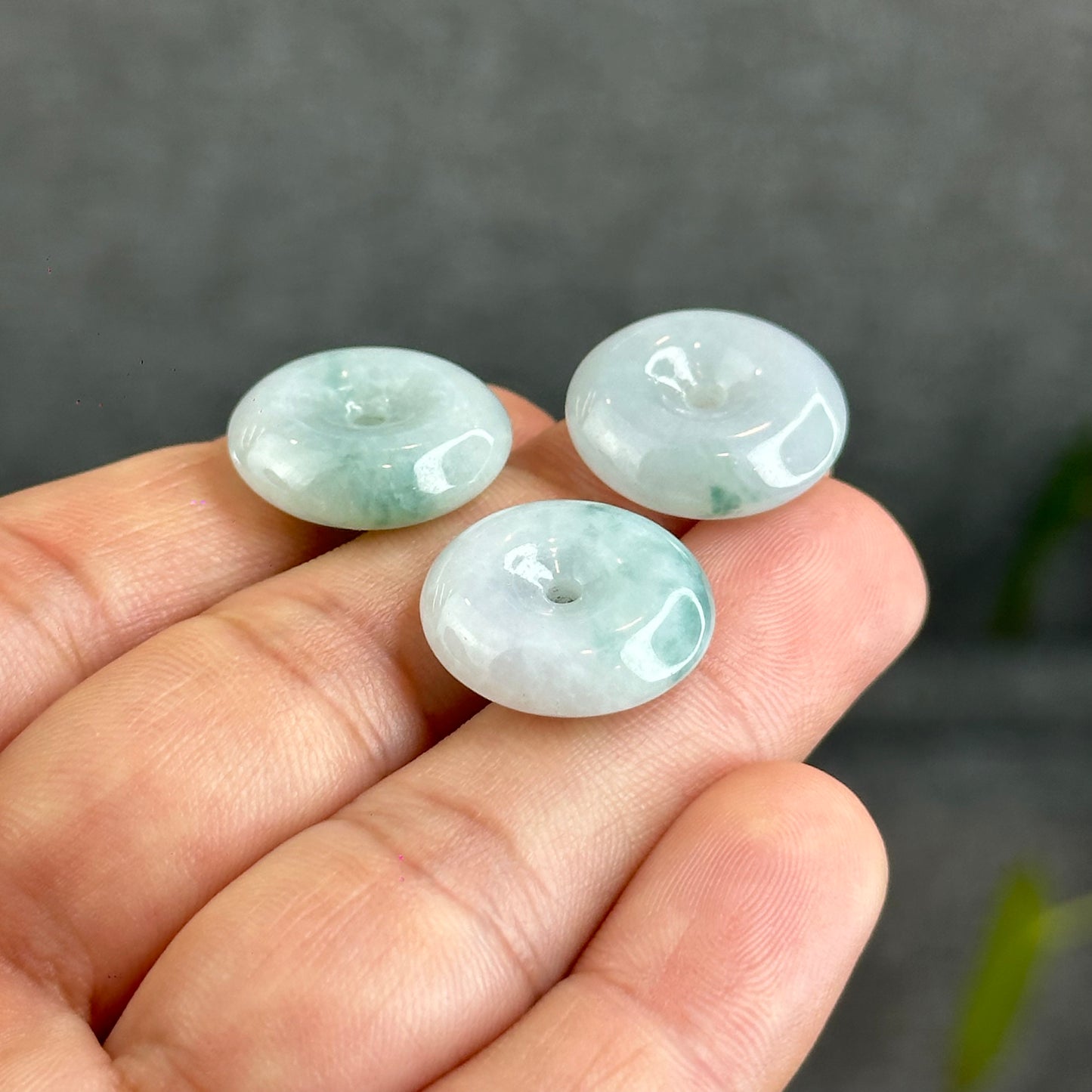 Natural  Floating Moss Floral Green Jadeite Jade Donut Charm