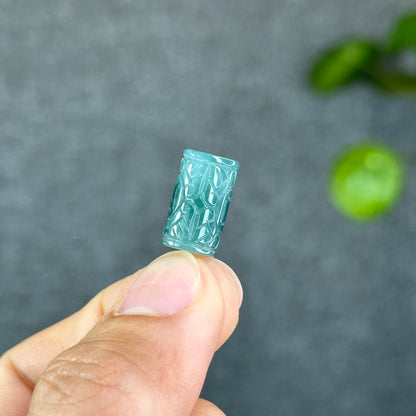 Natural Lu Thon Carved with Prosperity Money Coins Water Green Jadeite Jade Charm